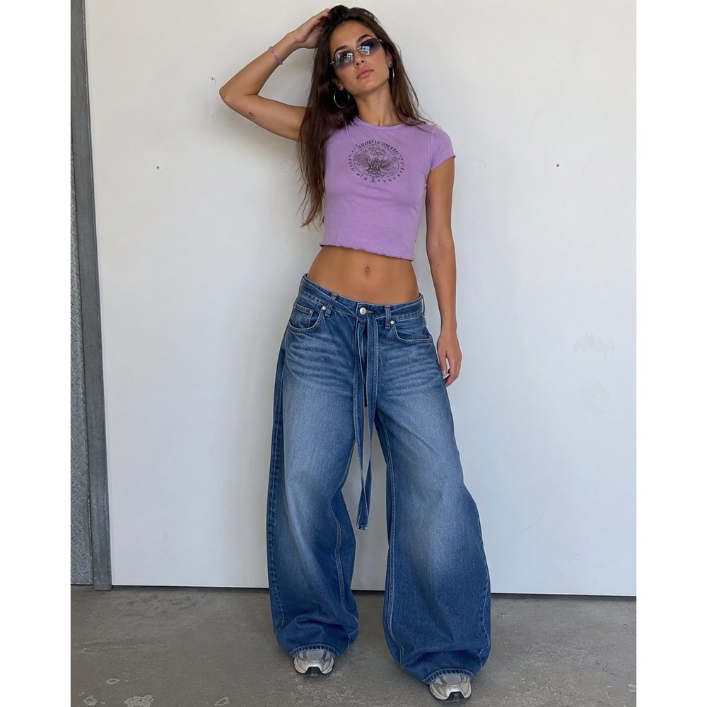 H&M Super Baggy Jeans Women's 4 27 Low Rise Medium Wash‎ Wide Leg NWT
